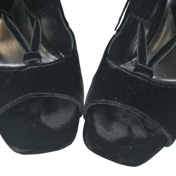 Saint Laurent Loulou Black Velvet YSL Lace-Up Block Heels Size 37 - Picture 7 of 12